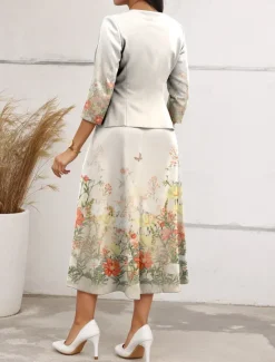 Outlet Women's Two Piece Dress Sets Midi Dress with Jacket Elegant A Line Dress Half Sleeve Casual Dress Chiffon Dress Swing Dress Floral Print V Neck Date Spring Regular Fit Women Spring Dresses