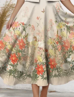 Outlet Women's Two Piece Dress Sets Midi Dress with Jacket Elegant A Line Dress Half Sleeve Casual Dress Chiffon Dress Swing Dress Floral Print V Neck Date Spring Regular Fit Women Spring Dresses