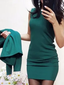 Clearance Women's Two Piece Dress Set Work Dress And Jacket Set Sheath Dress Office Work Work Elegant Patchwork Mini Dress Crew Neck Long Sleeve Plain Regular Fit Black Wine Green Summer Spring S M L XL XXL Women Work Dresses