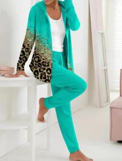 Discount Women's Two Pieces Set Active Daily Hoodie Tracksuit Pants Sets Long Sleeve V Neck Hooded Floral Graphic Drawstring Print Outdoor Casual Yellow Pink Green Fall Regular Fit Women Two Piece Sets