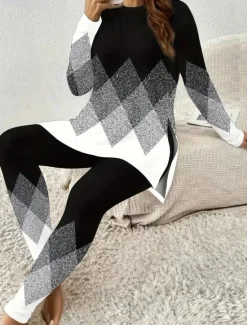 Discount Women's Two Pieces Set Elegant Vacation Fashion T Shirt Pants Sets Long Sleeve Crew Neck Round Neck Graphic Striped Print Casual Daily Casual Daily Black Red Blue Summer Regular Fit Women Two Piece Sets