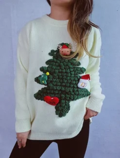Discount Women's Ugly Sweater Sweaters Crew Neck Ribbed Knit Knitted Fall Winter Outdoor Casual Soft Long Sleeve Tree Black Red Women Pullovers & Tops|Ugly Sweater