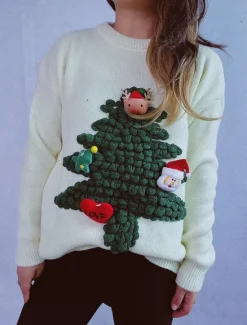Discount Women's Ugly Sweater Sweaters Crew Neck Ribbed Knit Knitted Fall Winter Outdoor Casual Soft Long Sleeve Tree Black Red Women Pullovers & Tops|Ugly Sweater