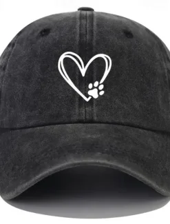 Online Women's Unisex Baseball Cap Heart Paw Print Curved Brim Adjustable Casual Hat Outdoor Everyday Wear Animal Lovers One Size Fits Most Women Hats