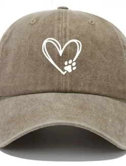 Online Women's Unisex Baseball Cap Heart Paw Print Curved Brim Adjustable Casual Hat Outdoor Everyday Wear Animal Lovers One Size Fits Most Women Hats