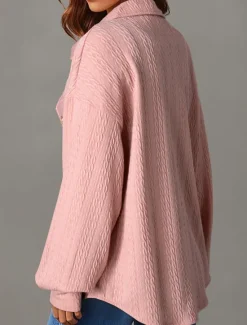 Sale Women's Vacation Button Solid Color Breathable Fashion Loose Fit Outerwear Long Sleeve Spring Pink S Women Blazers & Suits