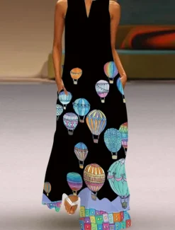 Online Women's Valentine Dress Tank Dress Floral Butterfly Pocket Print Split Neck Long Dress Maxi Dress Vacation Long Sleeve Summer Women Spring Dresses