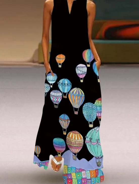 Online Women's Valentine Dress Tank Dress Floral Butterfly Pocket Print Split Neck Long Dress Maxi Dress Vacation Long Sleeve Summer Women Spring Dresses