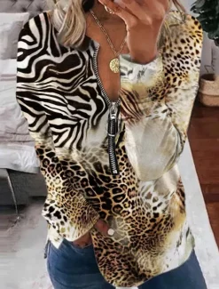 Best Women's Valentine Heart Sweatshirt Pullover Leopard Casual Sports Round Neck Print Quarter Zip Long Sleeve Black White Yellow Orange Green Fall & Winter Women Hoodies & Sweatshirts