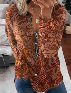 Best Women's Valentine Heart Sweatshirt Pullover Leopard Casual Sports Round Neck Print Quarter Zip Long Sleeve Black White Yellow Orange Green Fall & Winter Women Hoodies & Sweatshirts