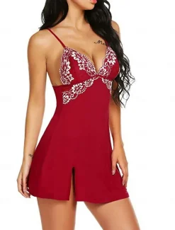 Clearance Women's Valentine Night Dress Sexy Lingerie Lace Dress Strap Dress Mini Dress Cozy Backless Solid Color Strap Home Lounge Black Red Summer Spring Home Outfits Date Night Outfit Women Lingerie