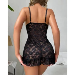 New Women's Valentine Night Dress Sexy Lingerie Bodies Nightshirt Chemises Negligees Flower Pure Color See Through Costume Party Soft Home Club Lace Gift Straps Sleeveless Adjustable Home Outfits Women Lingerie