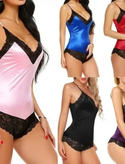 Best Women's Valentine Night Dress Sexy Lingerie Lace Backless Sexy Erotic Bodies Nightwear Color Block Hot Comfort Soft Home Breathable Home Outfits Date Night Outfit Women Lingerie