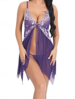 Clearance Women's Valentine Night Dress Sexy Lingerie Chemises Negligees Pure Color Lovers Hot Comfort Home Bed Mesh Lace Breathable Straps Sleeveless Backless Summer Spring Home Outfits Date Night Outfit Women Lingerie