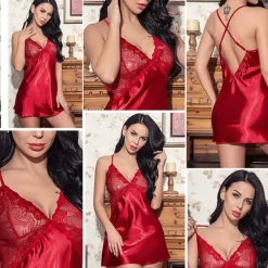 Outlet Women's Valentine Night Dress Sexy Lingerie Nightgown Lace Vacation Backless Green White Home Outfits Date Night Outfit Women Lingerie