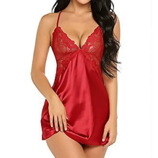 Discount Women's Valentine Night Dress Sexy Lingerie Lace Babydoll Slips Nightwear Home Solid Colored Soft Sweet Light Blue Pink Strap Winter Home Outfits Date Night Outfit Women Lingerie