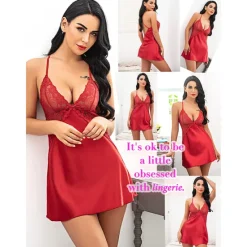 Discount Women's Valentine Night Dress Sexy Lingerie Lace Babydoll Slips Nightwear Home Solid Colored Soft Sweet Light Blue Pink Strap Winter Home Outfits Date Night Outfit Women Lingerie