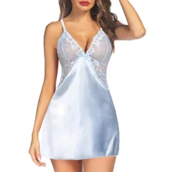 Discount Women's Valentine Night Dress Sexy Lingerie Lace Babydoll Slips Nightwear Home Solid Colored Soft Sweet Light Blue Pink Strap Winter Home Outfits Date Night Outfit Women Lingerie