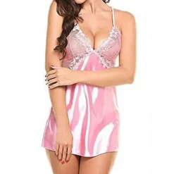 Discount Women's Valentine Night Dress Sexy Lingerie Lace Babydoll Slips Nightwear Home Solid Colored Soft Sweet Light Blue Pink Strap Winter Home Outfits Date Night Outfit Women Lingerie