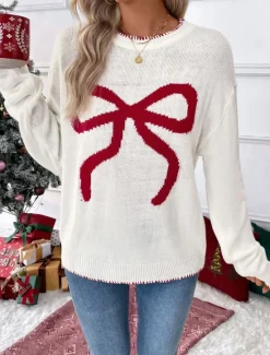 Sale Women's Valentine Pink Sweater Casual Soft Graphic Ribbed Crew Neck Knitted Long Sleeve Regular Tops Knit Outdoor Daily Weekend Black White Fall Winter Women Pullovers & Tops