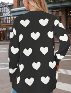 Discount Women's Valentine Pink Sweater Cardigan Casual Soft Heart Ribbed V Neck Buttons Knitted Long Sleeve Regular Tops Knit Outdoor Daily Weekend Black White Fall Winter Women Cardigans & Outerwears