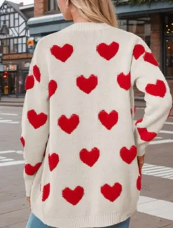 Discount Women's Valentine Pink Sweater Cardigan Casual Soft Heart Ribbed V Neck Buttons Knitted Long Sleeve Regular Tops Knit Outdoor Daily Weekend Black White Fall Winter Women Cardigans & Outerwears