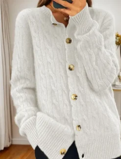 Discount Women's Valentine Pink Sweater Cardigan Sweater Jacket Crew Neck Cable Knit Button Knitted Spring Fall Daily Vintage Daily Soft Long Sleeve Pure Color White Pink Women Cardigans & Outerwears
