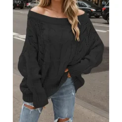 Online Women's Valentine Pink Sweater Pullover Elegant Pure Color Off Shoulder Knitted Long Sleeve Regular Tops Knit Fashion Streetwear Outdoor Daily Weekend Black Pink Fall Winter Women Pullovers & Tops