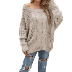Online Women's Valentine Pink Sweater Pullover Elegant Pure Color Off Shoulder Knitted Long Sleeve Regular Tops Knit Fashion Streetwear Outdoor Daily Weekend Black Pink Fall Winter Women Pullovers & Tops