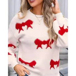 New Women's Valentine Pink Sweater Pullover Elegant Color Block Crew Neck Knitted Long Sleeve Regular Tops Knit Fashion Streetwear Outdoor Daily Weekend Pink Red Fall Winter Women Pullovers & Tops