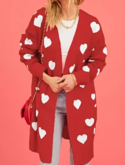 Discount Women's Valentine Pink Sweater Cardigan Elegant Fashion Streetwear Heart V Neck Pocket Knitted Long Sleeve Long Tops Knit Outdoor Daily Weekend Black Pink Fall Winter Women Cardigans & Outerwears