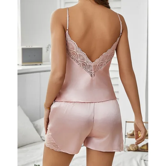 Women's Valentine Sexy Lingerie Lace Sexy Bodies Bra Mesh Nightwear Solid Colored Pink Red Blue Spring Summer Red Home Outfits Date Night Outfit Women Lingerie