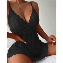 Women's Valentine Sexy Night Dress Lingerie Sexy Bodies Bra Mesh Nightwear Solid Colored Black Red Brown Home Outfits Date Night Outfit Women Lingerie
