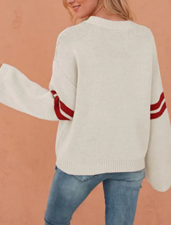 New Women's Valentine Sweater Casual Soft Heart Ribbed Crew Neck Knitted Long Sleeve Regular Tops Knit Outdoor Daily Valentine Black White Fall Winter Women Pullovers & Tops