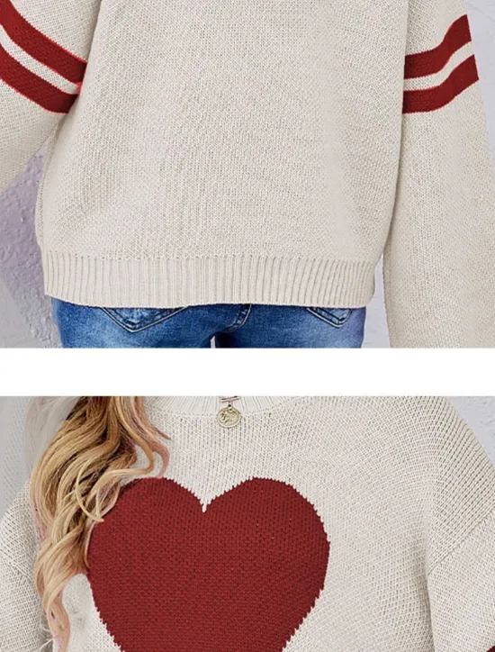 New Women's Valentine Sweater Casual Soft Heart Ribbed Crew Neck Knitted Long Sleeve Regular Tops Knit Outdoor Daily Valentine Black White Fall Winter Women Pullovers & Tops