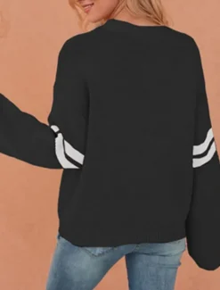 New Women's Valentine Sweater Casual Soft Heart Ribbed Crew Neck Knitted Long Sleeve Regular Tops Knit Outdoor Daily Valentine Black White Fall Winter Women Pullovers & Tops
