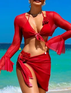 Best Women's Valentine Swimwear Bikini Skirt Swimsuit Backless Slim Vacation Beach Wear Solid Color Halter Neck Sleeveless Long Sleeve Bathing Suits Women Bikinis