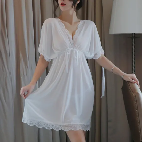 Women's Valentine White Night Dress Sexy Lingerie Lace Bodies Nightwear Solid Colored Comfort Home Bed Breathable Date Night Outfit Women Lingerie