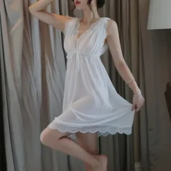 Women's Valentine White Night Dress Sexy Lingerie Lace Bodies Nightwear Solid Colored Comfort Home Bed Breathable Date Night Outfit Women Lingerie