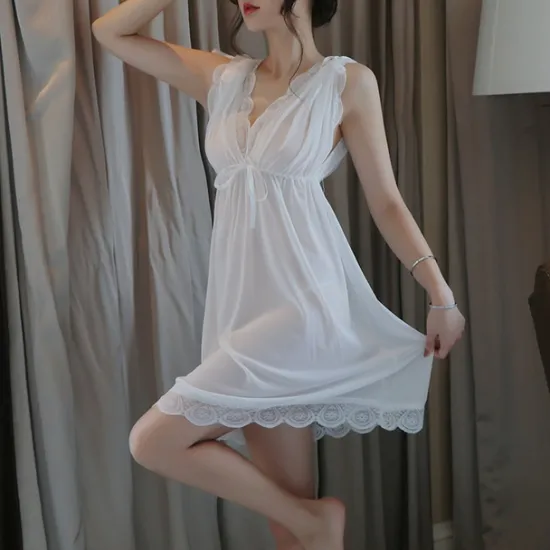 Women's Valentine White Night Dress Sexy Lingerie Lace Bodies Nightwear Solid Colored Comfort Home Bed Breathable Date Night Outfit Women Lingerie