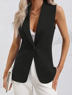 Women's Vest Blazer Comfortable Breathable Pocket OL Style Modern Plain Formal Office Street Casual Single Breasted Regular Turndown Regular Fit Sleeveless Outerwear Black Pink Summer Spring Women Vest|Blazers & Suits