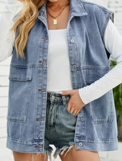 Online Women's Vest Outdoor Street Daily Wear Fall Winter Regular Coat Regular Fit Thermal Warm Breathable Stylish Casual Jacket Sleeveless Plain with Pockets Black Blue Khaki Women Vest
