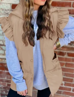 Sale Women's Vest Outdoor Street Daily Fall Winter Regular Coat Regular Fit Warm Breathable Comtemporary Stylish Jacket Sleeveless Solid Color with Pockets Black Pink Khaki Women Puffers & Parka