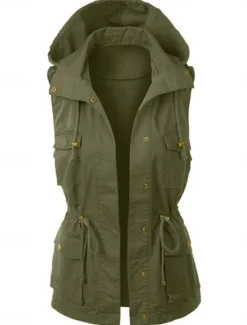 Best Women's Vest Outdoor Street Daily Wear Fall Winter Regular Coat Regular Fit Breathable Stylish Casual Jacket Sleeveless Plain with Pockets Black Pink Brown Women Coats & Trench Coats
