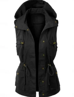 Best Women's Vest Outdoor Street Daily Wear Fall Winter Regular Coat Regular Fit Breathable Stylish Casual Jacket Sleeveless Plain with Pockets Black Pink Brown Women Coats & Trench Coats