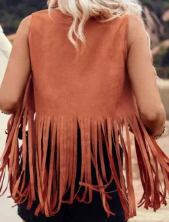 Sale Women's Vest Outdoor Street Daily Wear Summer Regular Coat Regular Fit Thermal Warm Breathable Stylish Casual Jacket Sleeveless Plain Tassel Fringe Black Pink Brown Women Vest
