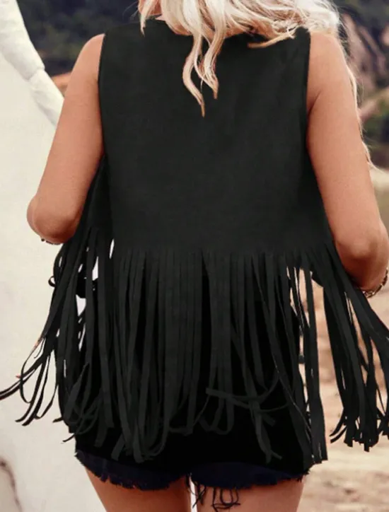 Sale Women's Vest Outdoor Street Daily Wear Summer Regular Coat Regular Fit Thermal Warm Breathable Stylish Casual Jacket Sleeveless Plain Tassel Fringe Black Pink Brown Women Vest