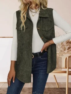 Online Women's Vest Outdoor Street Daily Wear Fall Winter Regular Coat Regular Fit Thermal Warm Breathable Stylish Casual Jacket Sleeveless Solid Color with Pockets Women Vest