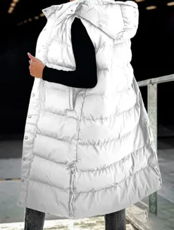 Best Women's Vest Warm Breathable Buttons Pocket Fashion Casual Street Style Plain Outdoor Vacation Street Daily Wear Single Breasted Long Hoodie Regular Fit Sleeveless Outerwear Black White Sky Blue Fall Women Puffers & Parka