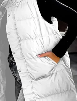 Best Women's Vest Warm Breathable Buttons Pocket Fashion Casual Street Style Plain Outdoor Vacation Street Daily Wear Single Breasted Long Hoodie Regular Fit Sleeveless Outerwear Black White Sky Blue Fall Women Puffers & Parka